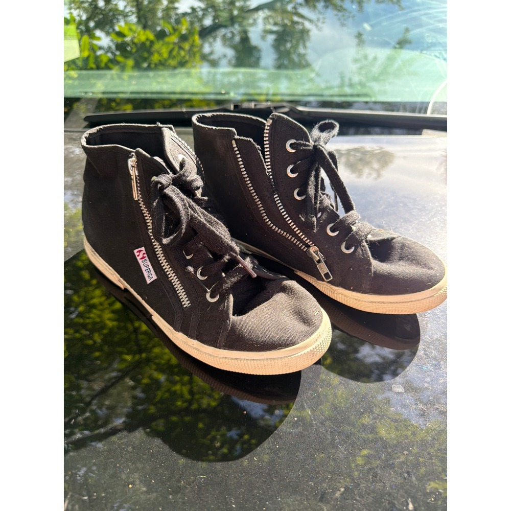 Superga 2095 Cotu Black Canvas High Top Sneakers Double Side Zip Womens 38